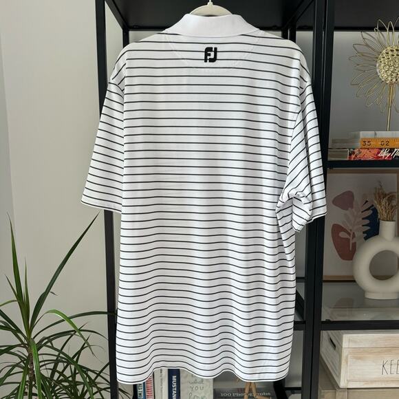 FootJoy White Black Striped Short Sleeves Golf Polo Shirt Men’s Size Medium - Picture 4 of 9